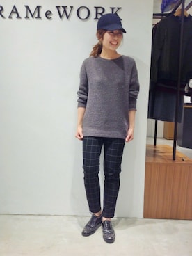 「ウールパンツ」｜「アイテム（帽子）」を使った、FRAMeWORK京都　staff3さん（レディース・158cm）の冬コーディネート