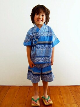 「アイテム（水着/着物・浴衣、ブルー系）」を使った、KAZUさん（キッズ・109cm）の夏コーディネート