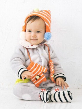 「アイテム（ロンパース）」を使った、KAZUさん（キッズ・72cm）の秋コーディネート