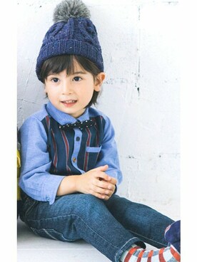「アイテム（ニットキャップ/ビーニー）」を使った、KAZUさん（キッズ・93cm）の冬コーディネート