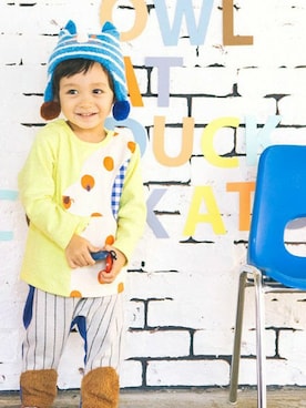 「アイテム（ニットキャップ/ビーニー）」を使った、KAZUさん（キッズ・84cm）の秋コーディネート