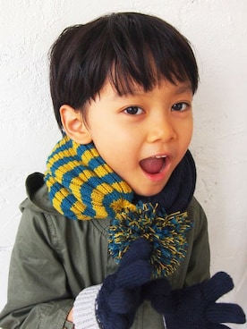 「アイテム（マフラー）」を使った、KAZUさん（キッズ・111cm）の冬コーディネート