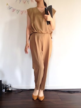 「アイテム（つなぎ/オールインワン、ベージュ系）」を使った、zoochan_oさん（レディース・155cm）の夏コーディネート