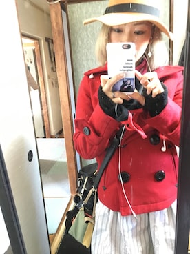 「red」｜「アイテム（ピーコート）」を使った、yukina.さん（レディース・154cm）の冬コーディネート