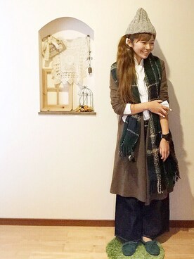 「アイテム（モカシン/デッキシューズ、グリーン系）」を使った、にくの とりこさん（レディース・153cm）の冬コーディネート