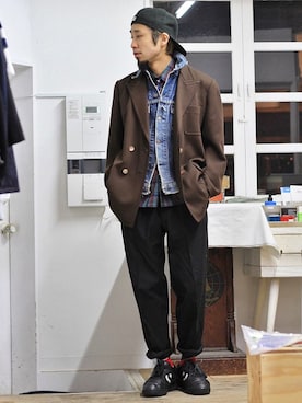 「仙台」｜「アイテム（デニムジャケット）」を使った、ビックボさん（メンズ・168cm）の春コーディネート