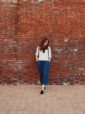 「Rever Coutureのアイテム（トップス、ホワイト系）」を使った、Miss左妮妮さん（レディース・156cm）の秋コーディネート