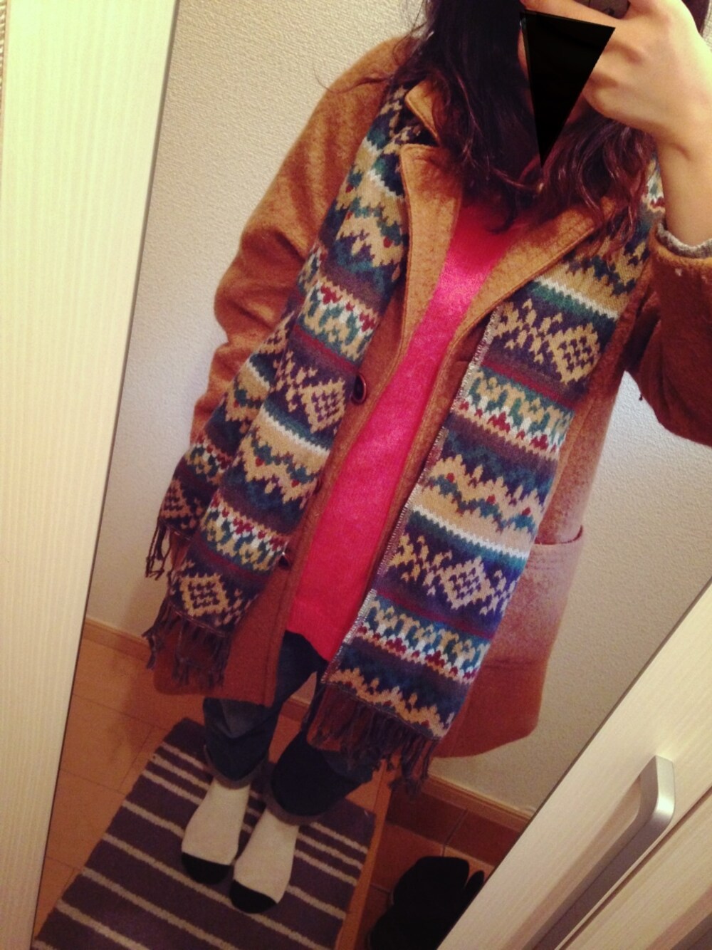 「niko and...、Dr.Martens、Dot＆Stripes CHILD　WOMAN」｜「niko and...のアイテム（ニット/セーター、レッド系）」を使った、きのこさん（レディース・154cm）の冬コーディネートの1枚目の写真
