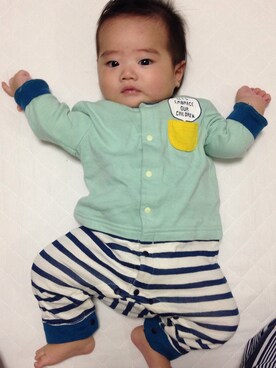 「アイテム（ママ＆ベビー、グリーン系）」を使った、kei satoさん（キッズ・80cm）の秋コーディネート