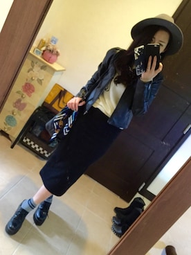 「EGOIST（エゴイスト）のアイテム（ノーカラージャケット）」を使った、Rikaさん（レディース・153cm）の冬コーディネート