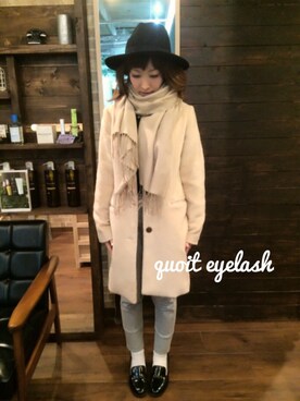 「DHOLIC（ディーホリック）のアイテム（ストール/ショール）」を使った、yasuhaさん（レディース・151cm）の冬コーディネート