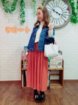 「アイテム（スカート、オレンジ系）」を使った、yasuhaさん（レディース・151cm）の秋コーディネート