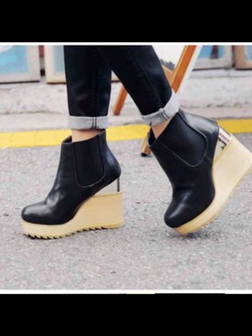 「STYLENANDA（スタイルナンダ）のアイテム（ブーツ、ブラック系）」を使った、お松さん（レディース・153cm）の春コーディネート