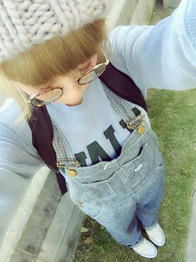 「Lee（リー）のアイテム（サロペット/オーバーオール、その他）」を使った、お松さん（レディース・153cm）の秋コーディネート