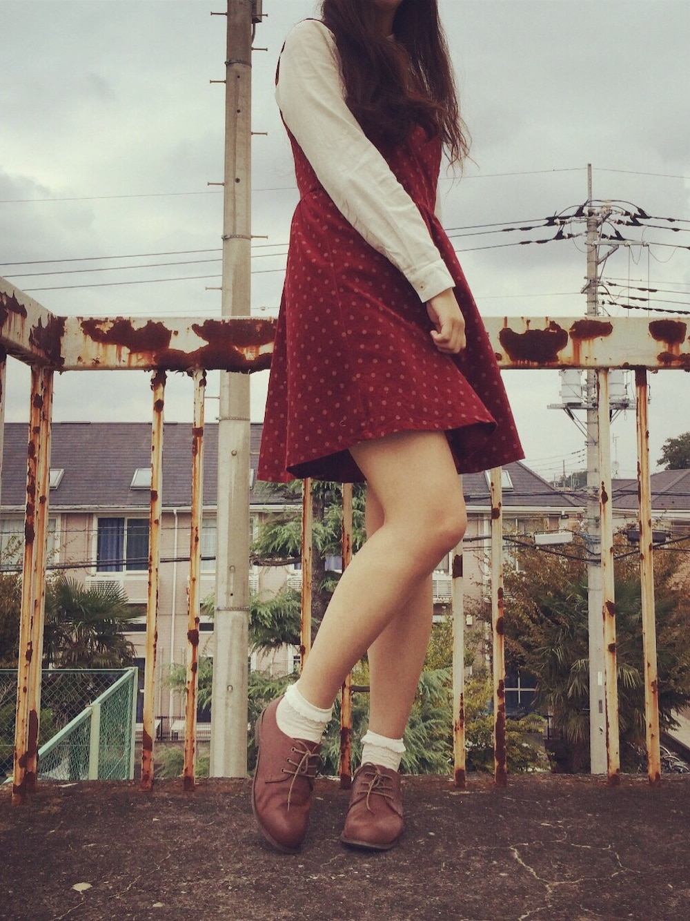 「lachapelleのアイテム（ワンピース、レッド系）」を使った、皮蛋菇QwQさん（レディース・166cm）の冬コーディネートの1枚目の写真