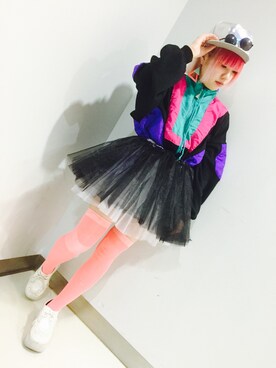 「サンキューマートのアイテム（スカート、ブラック系）」を使った、しおたんさん（レディース・157cm）の冬コーディネート