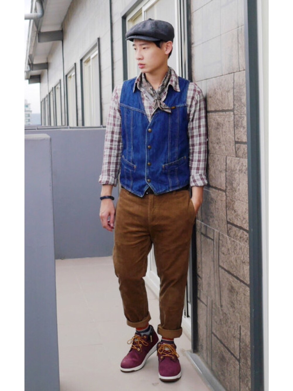 「dappei、VANS、WORKWEAR、brixton、LEE、denim、outfit」｜「VANSのアイテム（ブーツ、レッド系）」を使った、timerさん（メンズ・170cm）の秋コーディネートの1枚目の写真