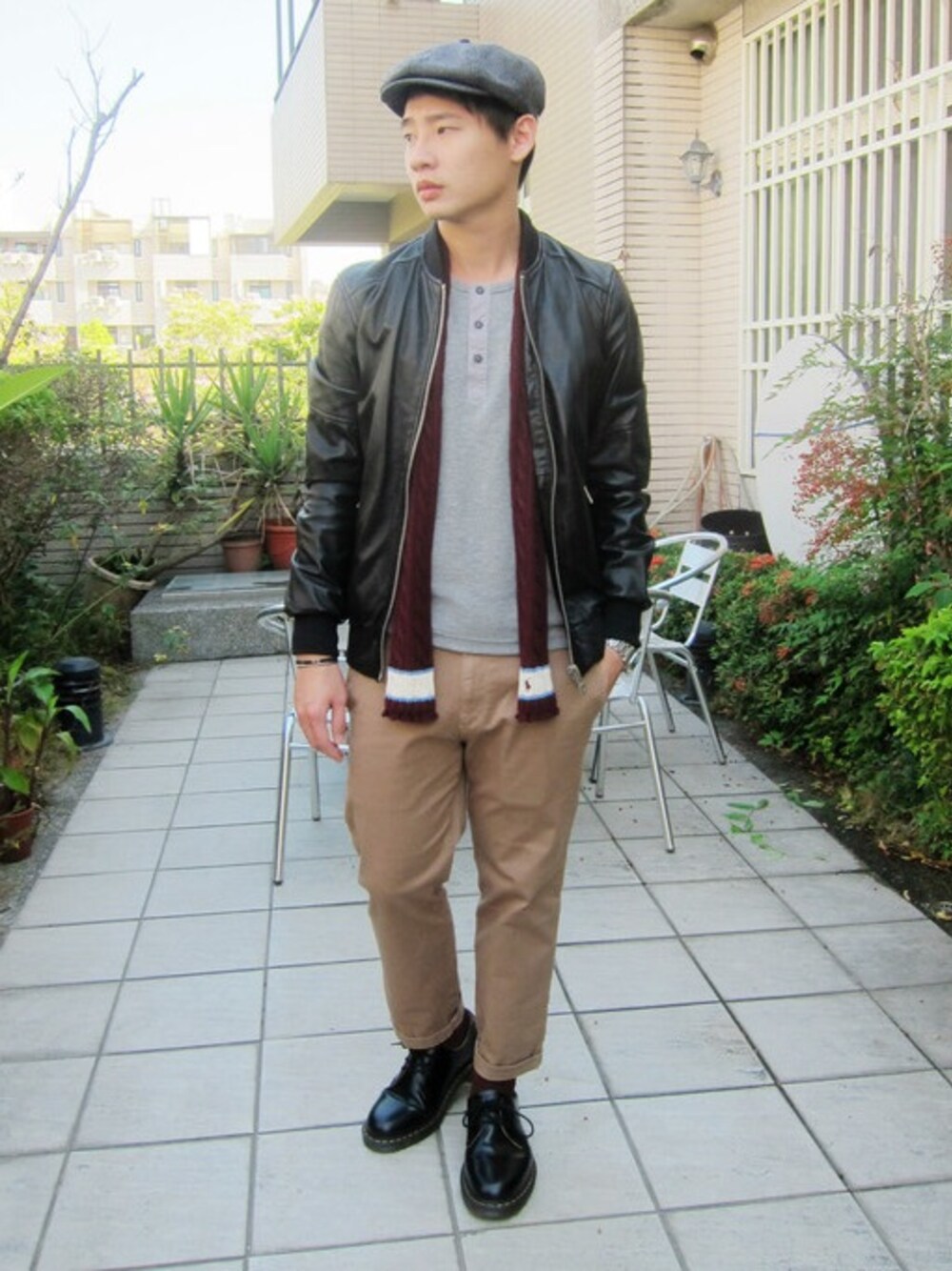 「ootd、leather、black、ZARA、UNIQLO」｜「ZARAのアイテム（ノーカラージャケット、ブラック系）」を使った、timerさん（メンズ・170cm）の秋コーディネートの1枚目の写真