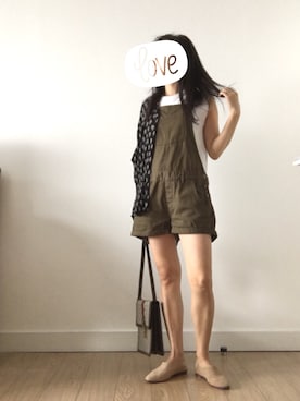 「ランチコーデ」｜「アイテム（オールインワン・サロペット）」を使った、caoriさん（レディース・154cm）の夏コーディネート