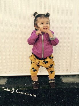 「アイテム（ナイロンジャケット）」を使った、H☆Rさん（キッズ・70cm）の秋コーディネート