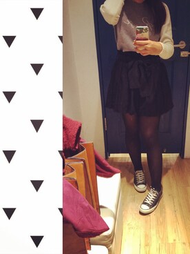 「CONVERSE（コンバース）のCONVERSE LEA ALL STAR OX（スニーカー、ブラック系）」を使った、JT__さん（レディース・155cm）の秋コーディネート