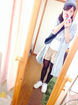 「アイテム（ニットキャップ/ビーニー、ブルー系）」を使った、mihoさん（レディース・159cm）の春コーディネート