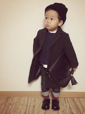 「アイテム（チェスターコート）」を使った、ayatakeさん（キッズ・80cm）の冬コーディネート