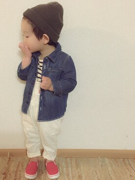 「ボーダーTシャツ」｜ayatakeさん（キッズ・90cm）の春コーディネート