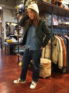 「AVIREX（アヴィレックス）のアイテム（ブルゾン）」を使った、AIKAさん（レディース・158cm）の冬コーディネート