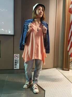 「AVIREX（アヴィレックス）のアイテム（チュニック）」を使った、AIKAさん（レディース・158cm）の春コーディネート