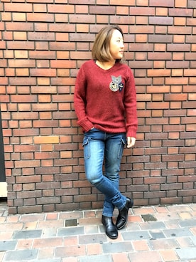 「TYPE BLUE（タイプブルー）のアイテム（パンツ）」を使った、AIKAさん（レディース・158cm）の秋コーディネート