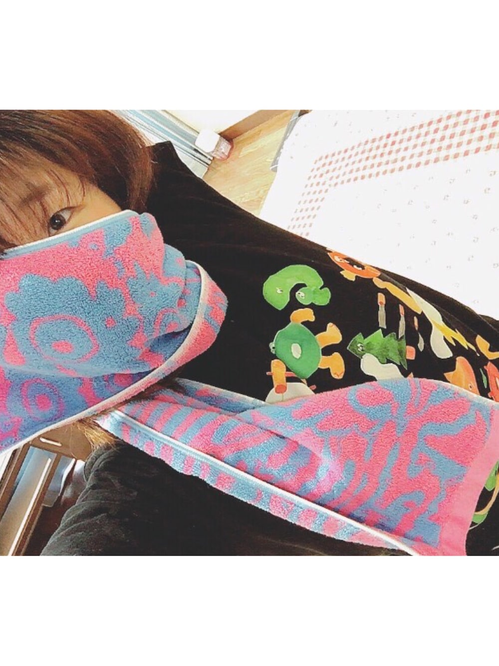 「でんぱ組.inc、ライブ、2016、ZEPP NAGOYA、最上もが、藤咲彩音、古川みりん、夢眠ねむ、相沢梨紗、成瀬瑛美」｜「でんぱ組.incのアイテム（フェイスタオル、ブルー系）」を使った、れいな。さん（レディース・170cm）の冬コーディネートの1枚目の写真