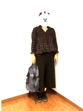 「X-girl（エックスガール）のOUTDOOR BACKPACK（バックパック/リュック）」を使った、しーちゃんさん（レディース・158cm）の秋コーディネート