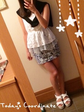 「花柄 スカート」｜「アイテム（サンダル）」を使った、あやみん。さん（レディース・160cm）の夏コーディネート