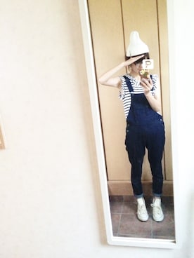 「コンバースハイカット」｜「アイテム（オールインワン・サロペット）」を使った、ぺこりんごさん（レディース・167cm）の夏コーディネート