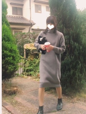 「URBAN RESEARCH（アーバンリサーチ）のUR タートルネックルーズニットワンピース（ワンピース）」を使った、ぺこりんごさん（レディース・167cm）の冬コーディネート