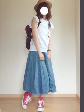 「アイテム（バックパック/リュック）」を使った、ぺこりんごさん（レディース・167cm）の夏コーディネート