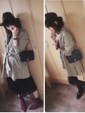 「アイテム（トレンチコート、グリーン系）」を使った、ぺこりんごさん（レディース・167cm）の秋コーディネート