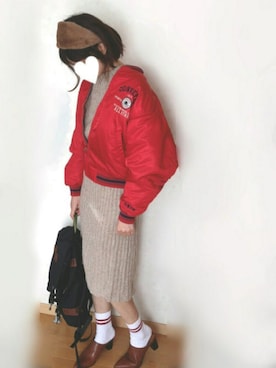 「CONVERSE（コンバース）のアイテム（スタジャン）」を使った、ぺこりんごさん（レディース・167cm）の秋コーディネート