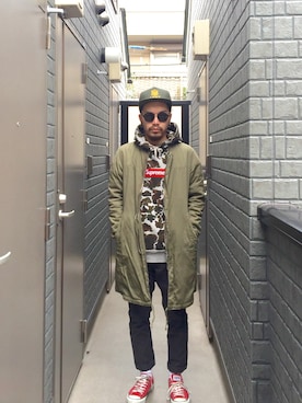 「nonnative（ノンネイティブ）のアイテム（ミリタリージャケット）」を使った、T-9さん（メンズ・164cm）の冬コーディネート