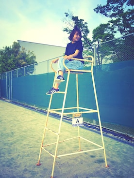 「UNIQLO（ユニクロ）のアイテム（Tシャツ/カットソー、ブラック系）」を使った、suzyさん（レディース・153cm）の夏コーディネート