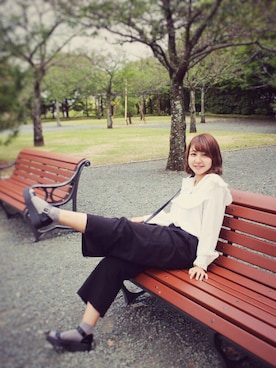 「BUBBLES（バブルス）のアイテム（シャツ/ブラウス、ホワイト系）」を使った、suzyさん（レディース・153cm）の夏コーディネート