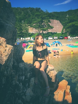 「DeNAのアイテム（水着、ブラック系）」を使った、suzyさん（レディース・153cm）の夏コーディネート