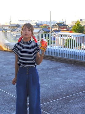 「GU（ジーユー）のアイテム（Tシャツ/カットソー、ブラック系）」を使った、suzyさん（レディース・153cm）の夏コーディネート