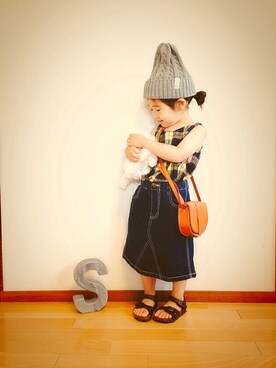 「BEAMS(ビームス)のアイテム(デニムスカート)」を使った、CHIIIICOさん(キッズ・90cm)の夏コーディネート