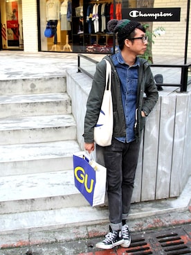 「TOPMAN（トップマン）のアイテム（マウンテンパーカー）」を使った、Nick さん（メンズ・178cm）の春コーディネート