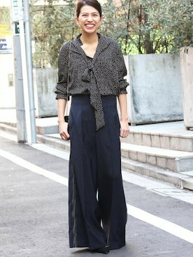 「ボウタイブラウス」｜sonoさん（レディース・160cm）の冬コーディネート