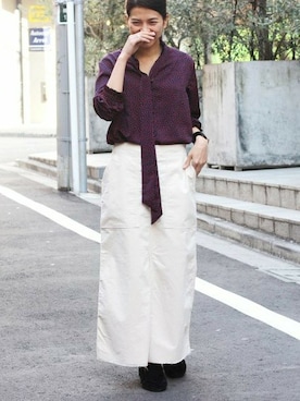 「ボウタイブラウス」｜sonoさん（レディース・160cm）の冬コーディネート