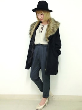 「ウエストイン」｜「アイテム（モッズコート）」を使った、かなさん（レディース・162cm）の冬コーディネート