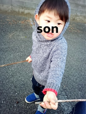 「2歳3ヶ月」｜「アイテム（ニット/セーター）」を使った、u_chanさん（キッズ・80cm）の冬コーディネート